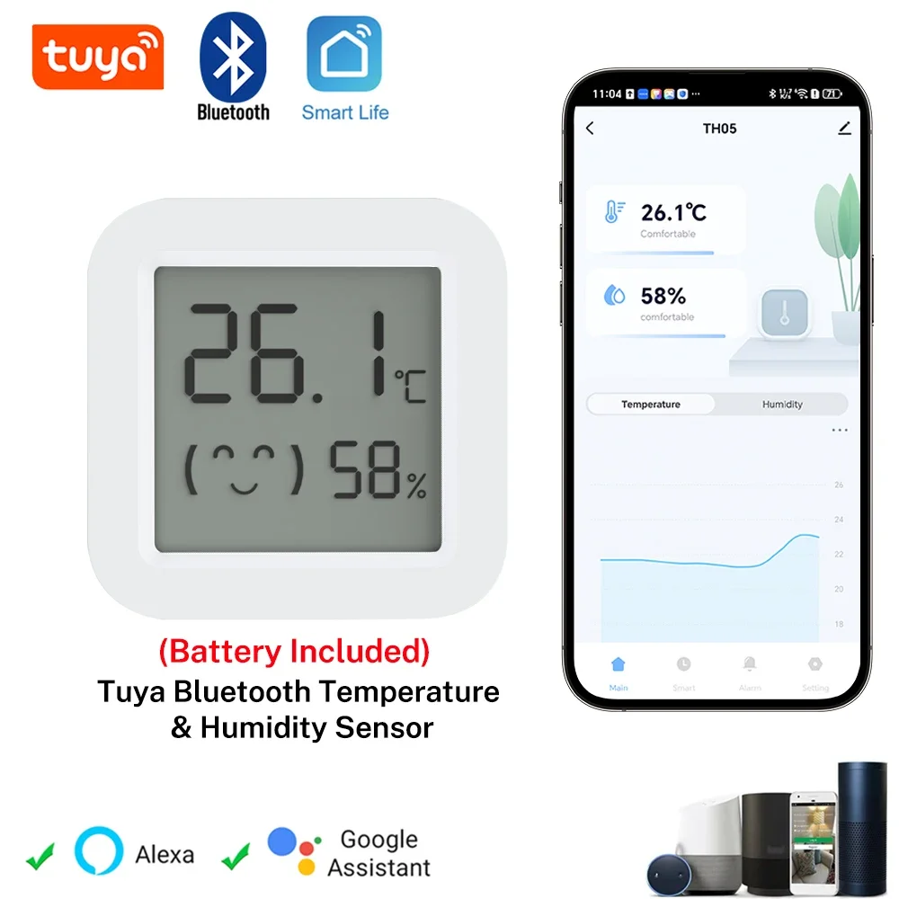 

Датчик температуры и влажности Tuya, умный мини-ЖК-дисплей, Bluetooth-совместимое приложение, монитор с дистанционным управлением для домашней среды