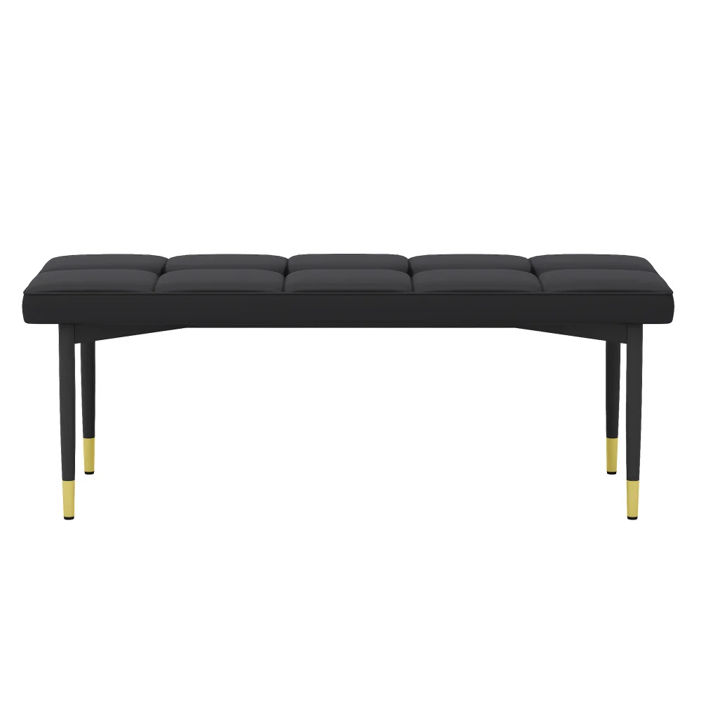 

Multifunctional Black Shoe Bench - Faux PU Cushion, Sturdy Metal Legs With Gold Accents.Suitable For Bedroom,Fitting room,