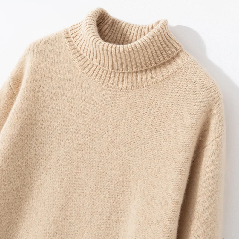 High-quality Autumn Women\'s 100% Cashmere Sweater Turtleneck Dresses Winter Lady Thicken Pullover Female Large Size Knit Dress