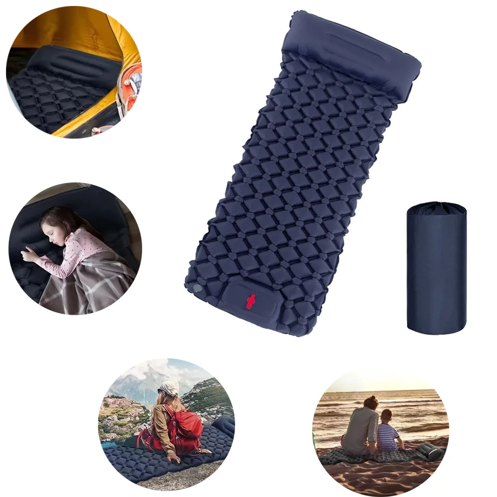 TPU Nylon Outdoor Camping Sleeping Mat Built-in Pump Ultralight Beach Inflatable Mattress Foot Stepping Function with Headrest