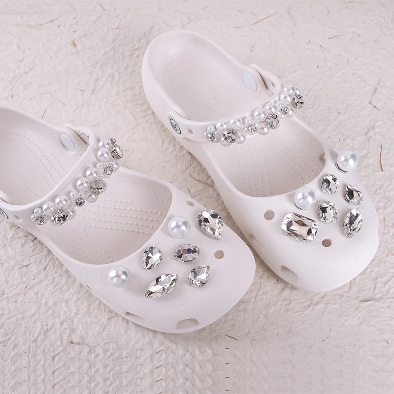 High Quality Pearl Rhinestone Chain Ballet Shoe Accessories Women Luxury Crystal Charms Set Woman DIY Shoe Buckles Decoration