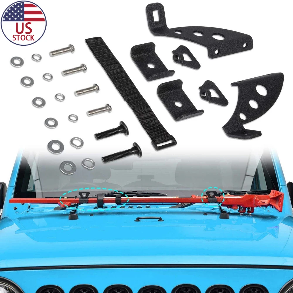 

MX Steel Hi Lift Jack Mount Hood Hinge Rear Door Hinge Bracket Kit for 2007-2019 Jeep Wrangler JK JKU JL JLU