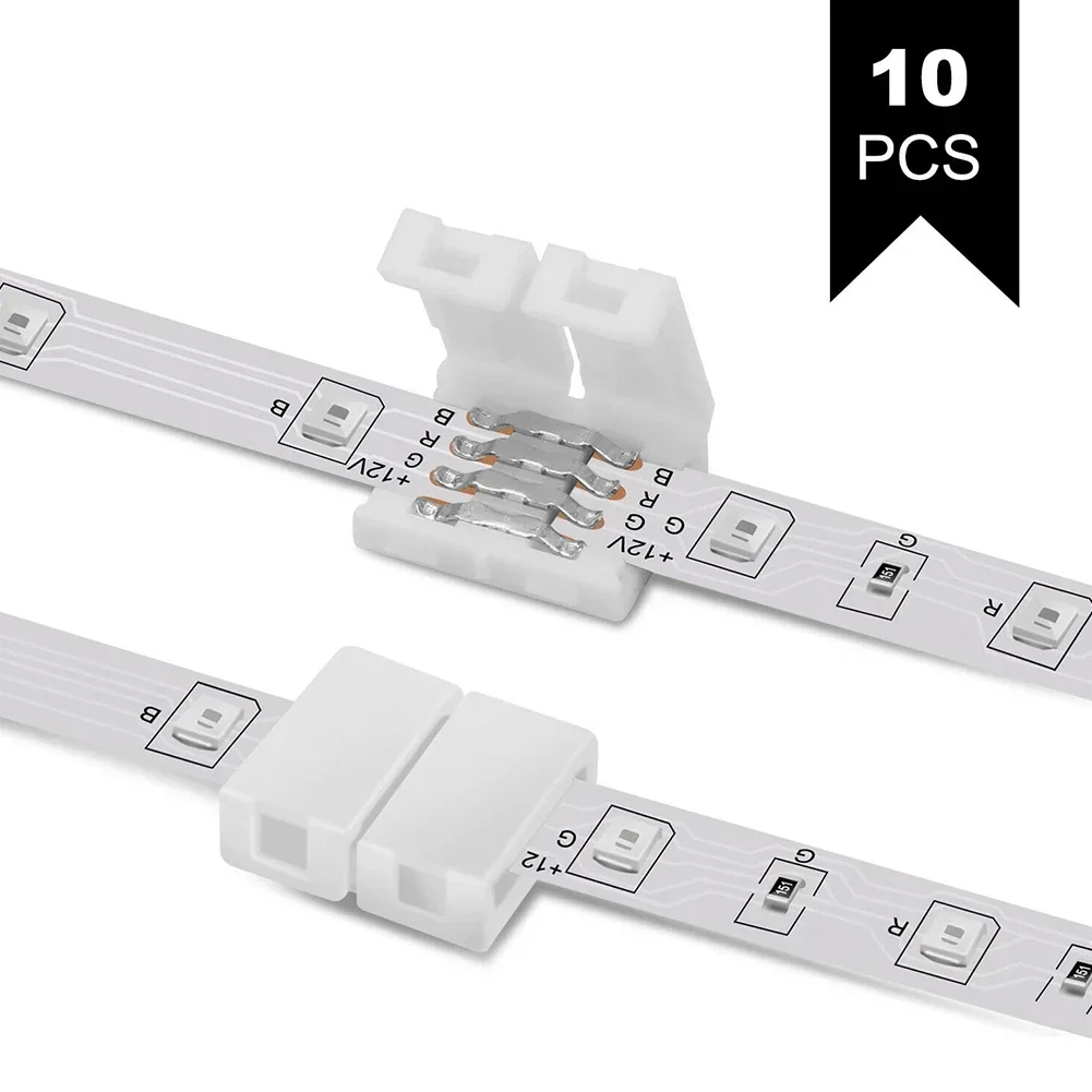 

10 PCS 10mm RGB LED Light Bar Strip Solderless Buckle Connector 4-pin For WS2812 3528 5050 RGB Led Strip Light