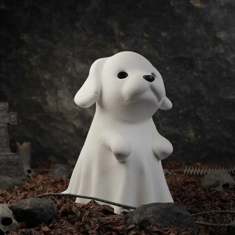 3D White Ghost Animal Mini Statue Cat Dog Car Ornament Cute Mini Sculpture Auto Dashboard Interior Table Home Decoration view 6