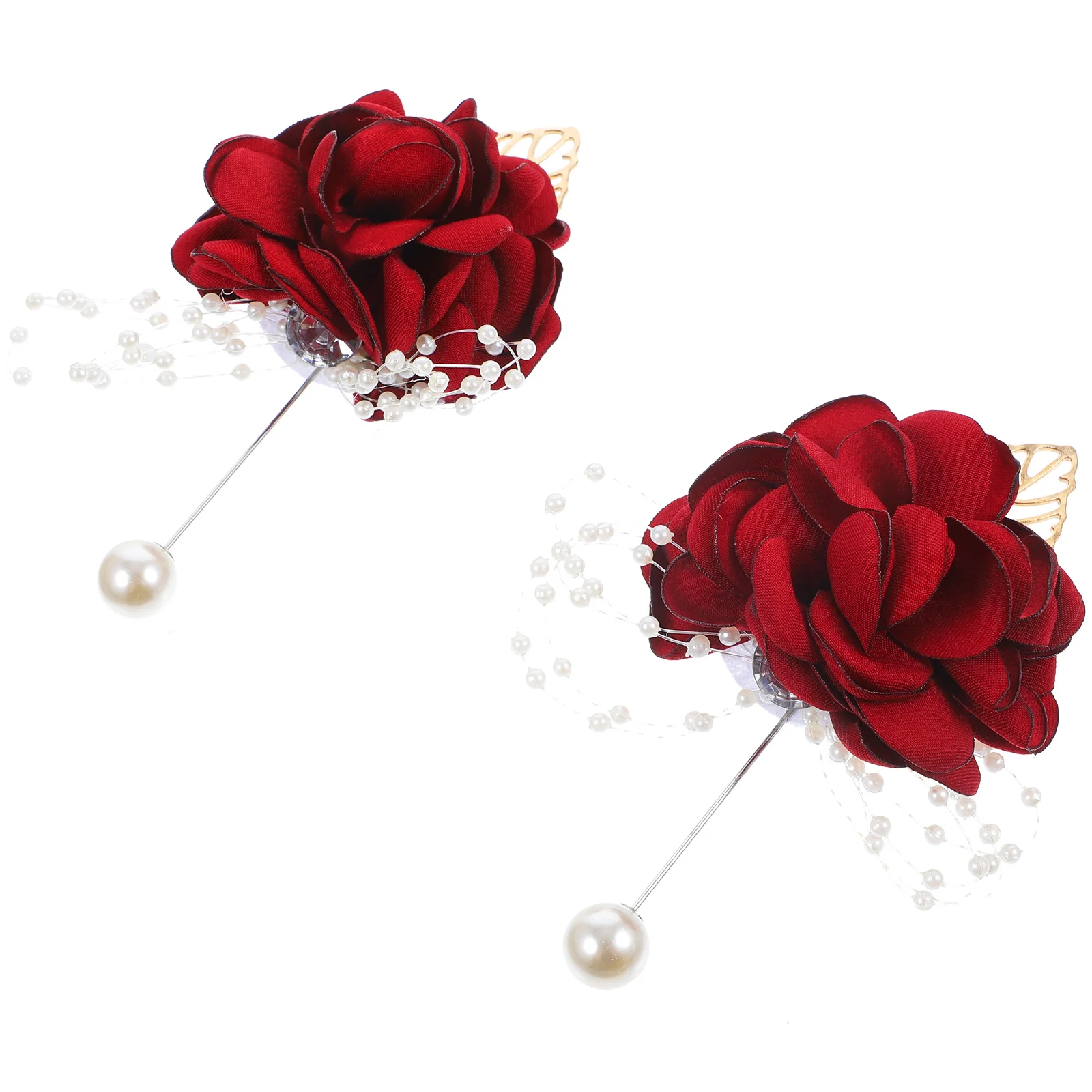 

2Pcs Wedding Boutonniere Rose Artificial Flower Lightweight Fabric Decorative Pins for Groom Bride Bridesmaid Prom Party