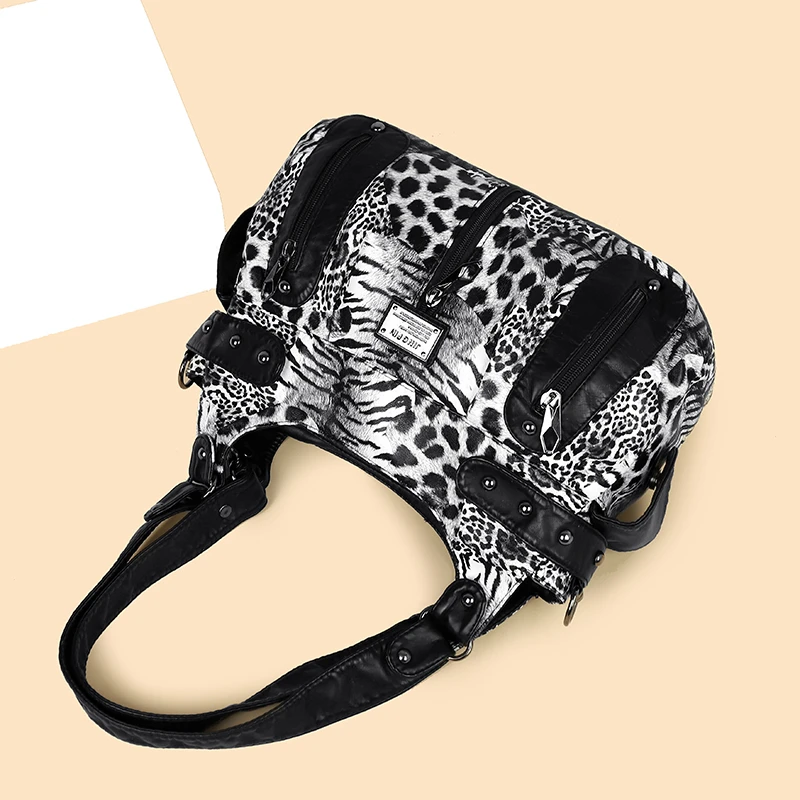 

Женская сумка в стиле ретро Y2K, леопардовая сумка через плечо из искусственной кожи, металлическая сумка через плечо с несколькими карманами, большая вместительная сумка на плечо для повседневного использования