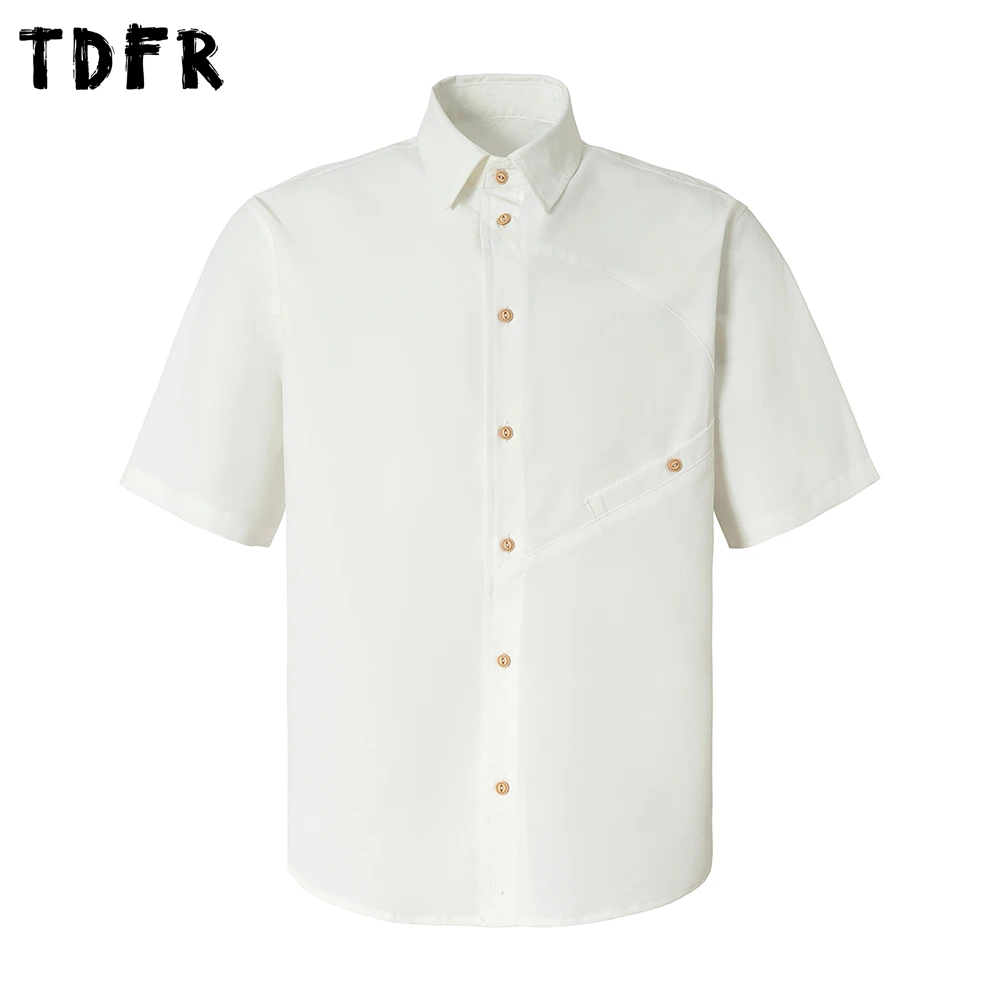 

Однотонные рубашки с коротким рукавом для мужчин, летние повседневные рубашки с карманами, простые рубашки с отложным воротником, однобортные свободные рубашки для мужчин