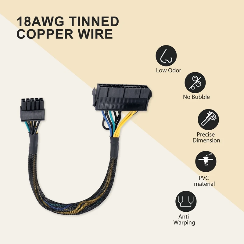 Adaptor daya utama 24 Pin ke 10 Pin ATX PSU kabel lengan kepang untuk IBM untuk Lenovo PC dan server 12 inci (30Cm)