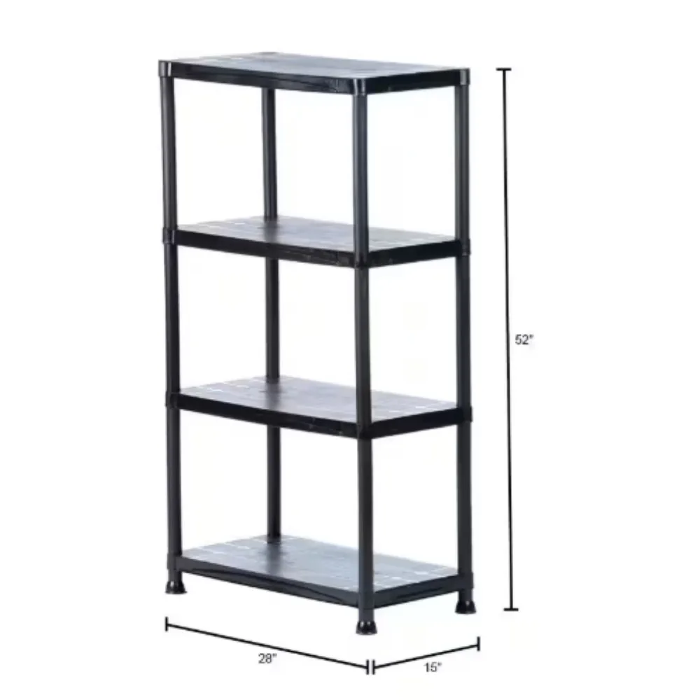 4-Tier Easy Assembly Scratch Resistant Plastic Garage Storage Shelving Unit in Black