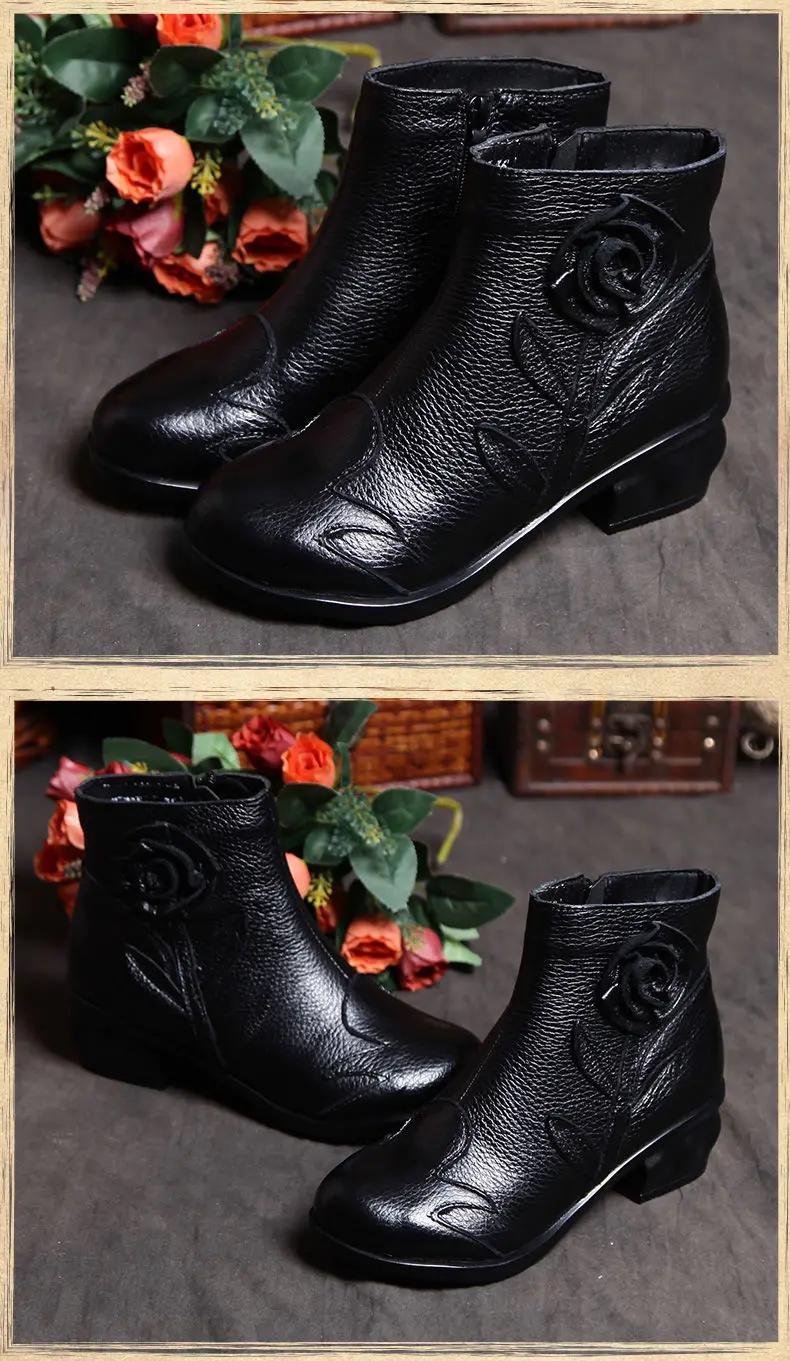 Neue Handgemachte Rindsleder Boot Damen Vintage Hohl Schuhe Frau Original Marke Stiefeletten Frauen Herbst Niedrigen Ferse Pelz Booties – Detail 14