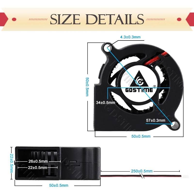 Gdstime DC 5V 12V 24V 50x50x20mm Dispositivo di raffreddamento a doppia sfera Ventola radiale a 2 pin 5020 Turbo Ventilatore 5cm 50mm Radiatore per