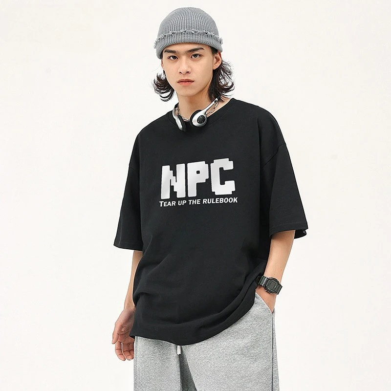 2026 Japan and Korean NPC Pixel Letters Short-sleeved T-shirt for Men and Women with The Same Commuting Style Travel Half Sleeve