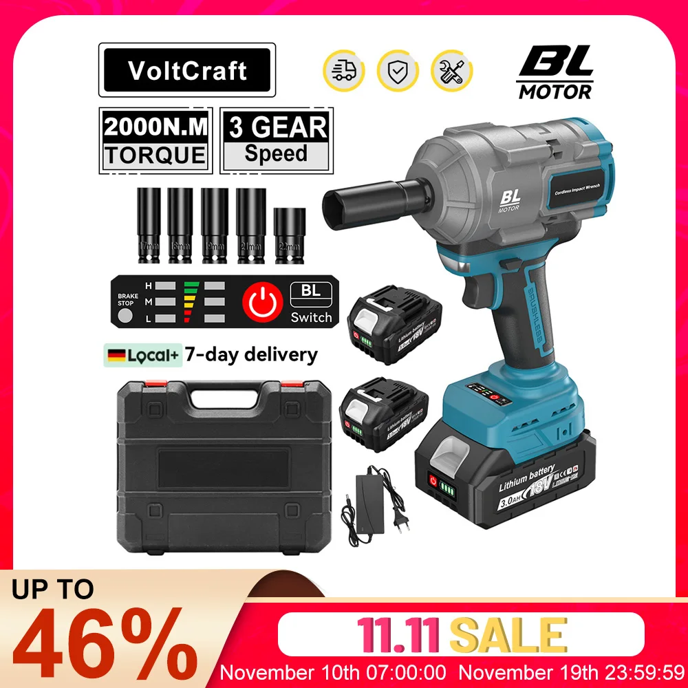 Makita – clé électrique sans balais à couple réel 2000N.M, clé à chocs sans fil de 1/2 pouces, tournevis, outil électrique pour batterie 18V