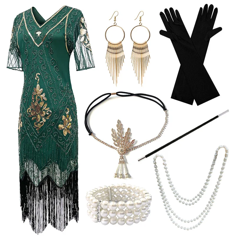 Vintage Sequined Gatsby Ball Fringed  Dinner Party Dress Plus Size Sexy Dress Cosplay Show