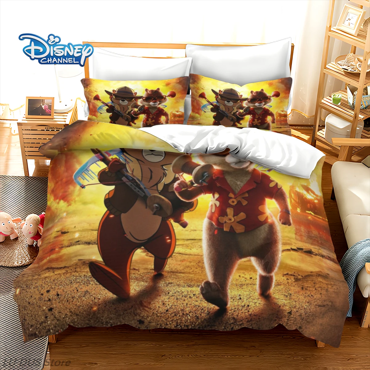 

Disney Chip 'n Dale Bedding Set 3Pcs Rescue Rangers Duvet Cover Set Cartoon Comforter Cover Kids Boys Girls Bedroom Decor