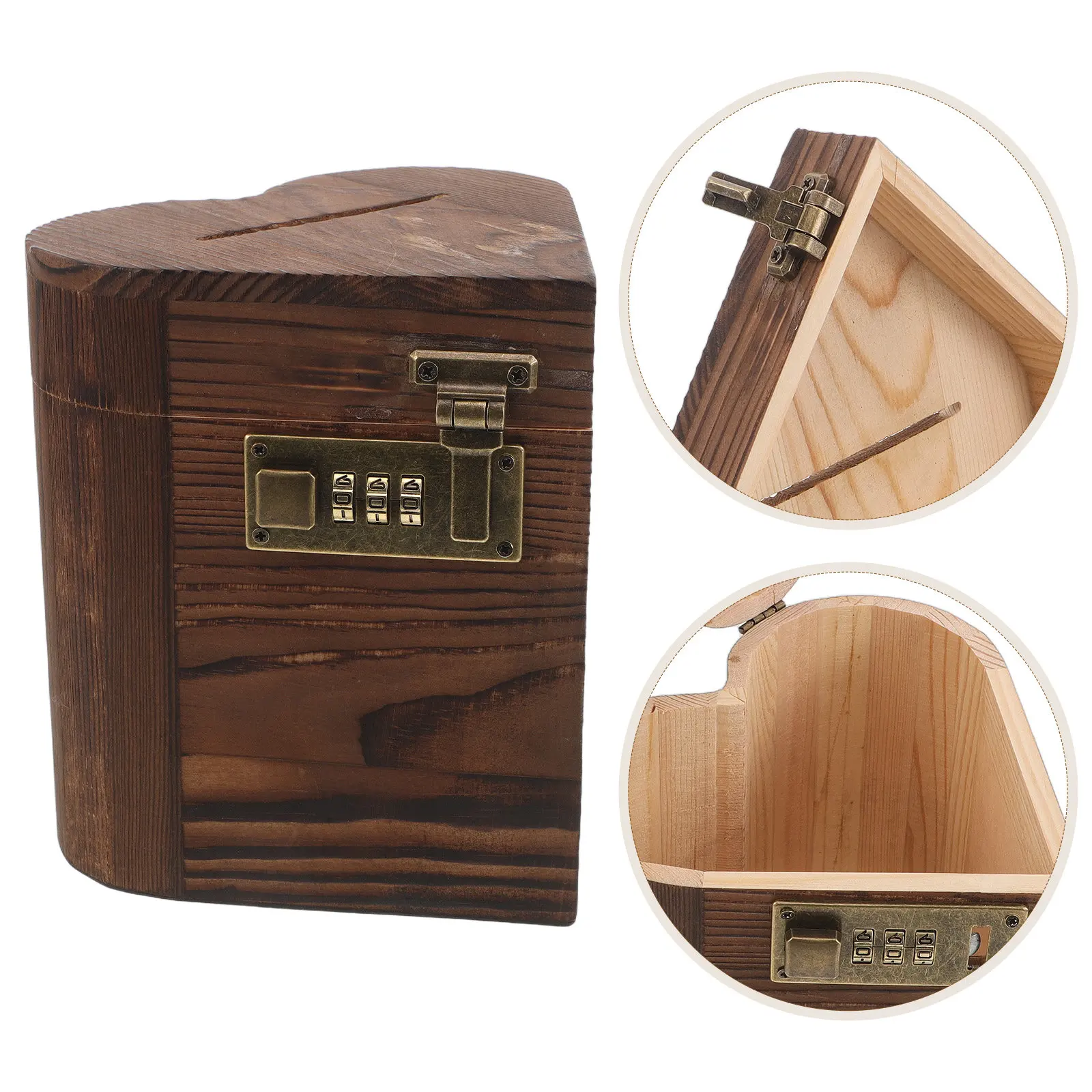 

Heart-shaped Wooden Piggy Bank Passcode Lock Box Money Box Savings Rustic Coin Bank Wood Toy Home Decor Unique Keepsake