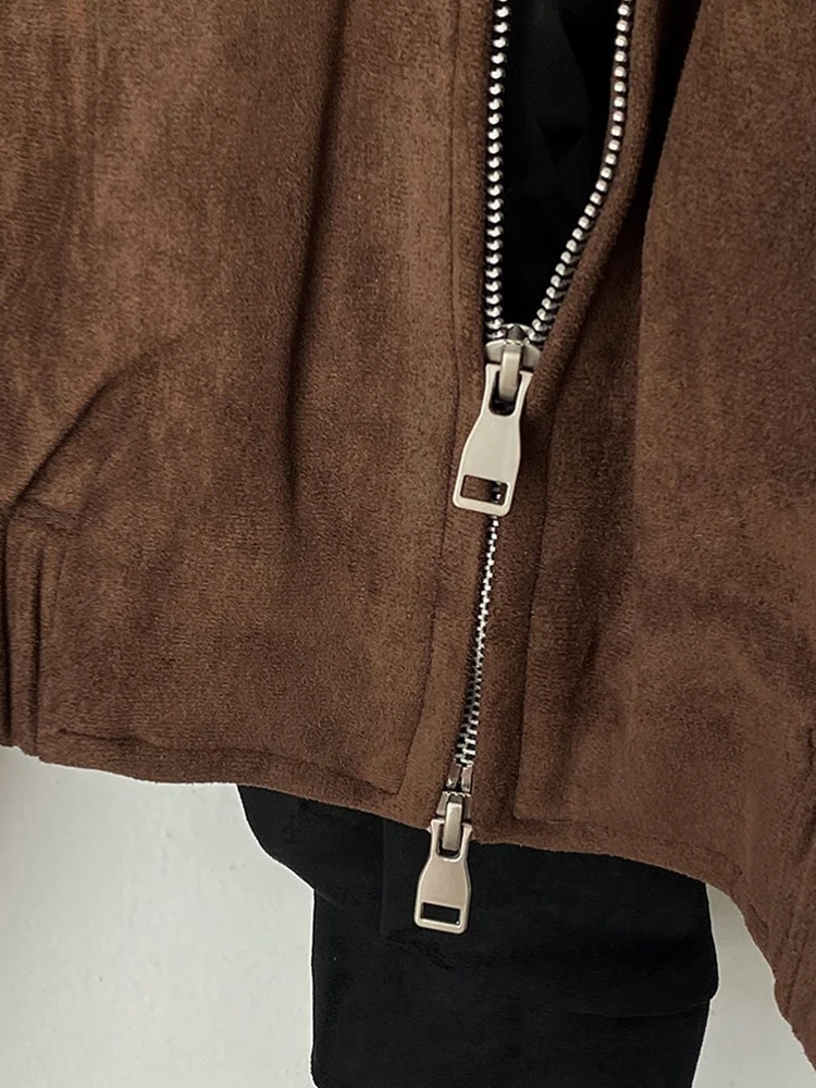 Chaqueta E de Gamuza con Diseño de Ciervo Vintage para Mujer, Estilo Hoado de Media Longitud con Cuello Alto, Abrigo...