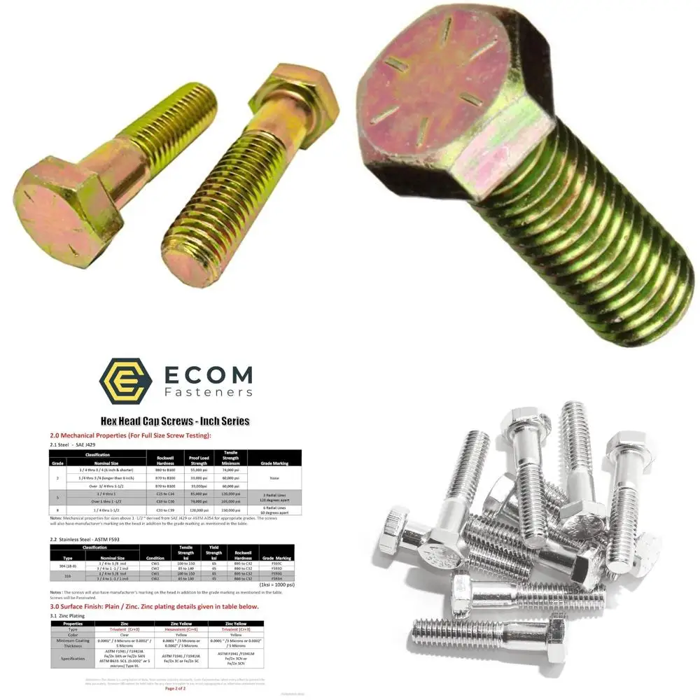 

Grade 8 Zinc Yellow Plated Hex Cap Screws 5/8-11 x 4-1/4, 25 Pack, Coarse Thread, Partially Threaded, 1.5 Thread Length