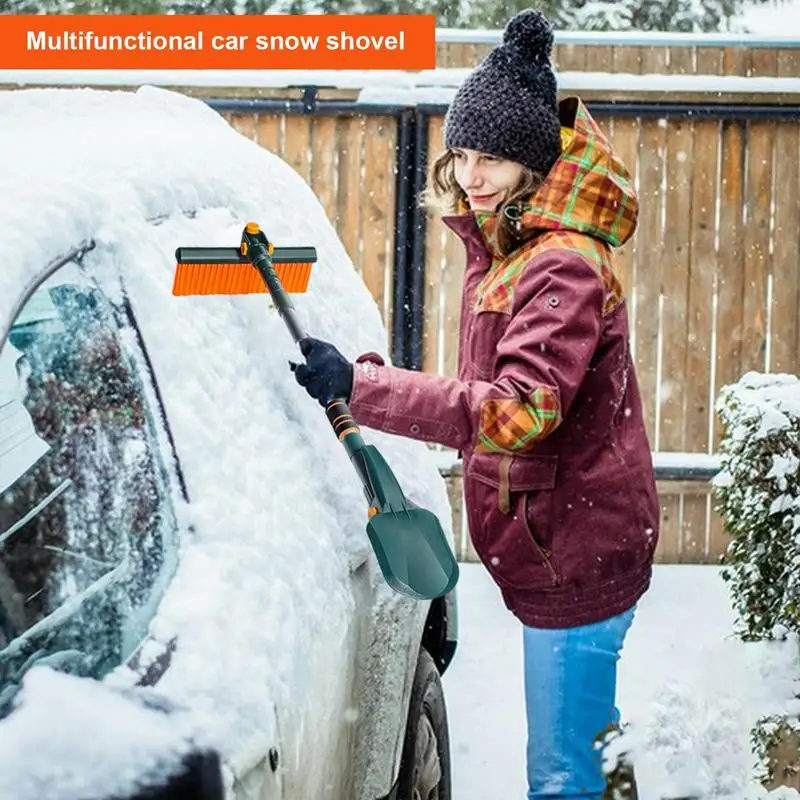 Car Scraper Snow Brush Extendable Snow Brush With Sponge Grip Multifunctional Snow Removal Winter Tool 360 Degree Rotating Brush