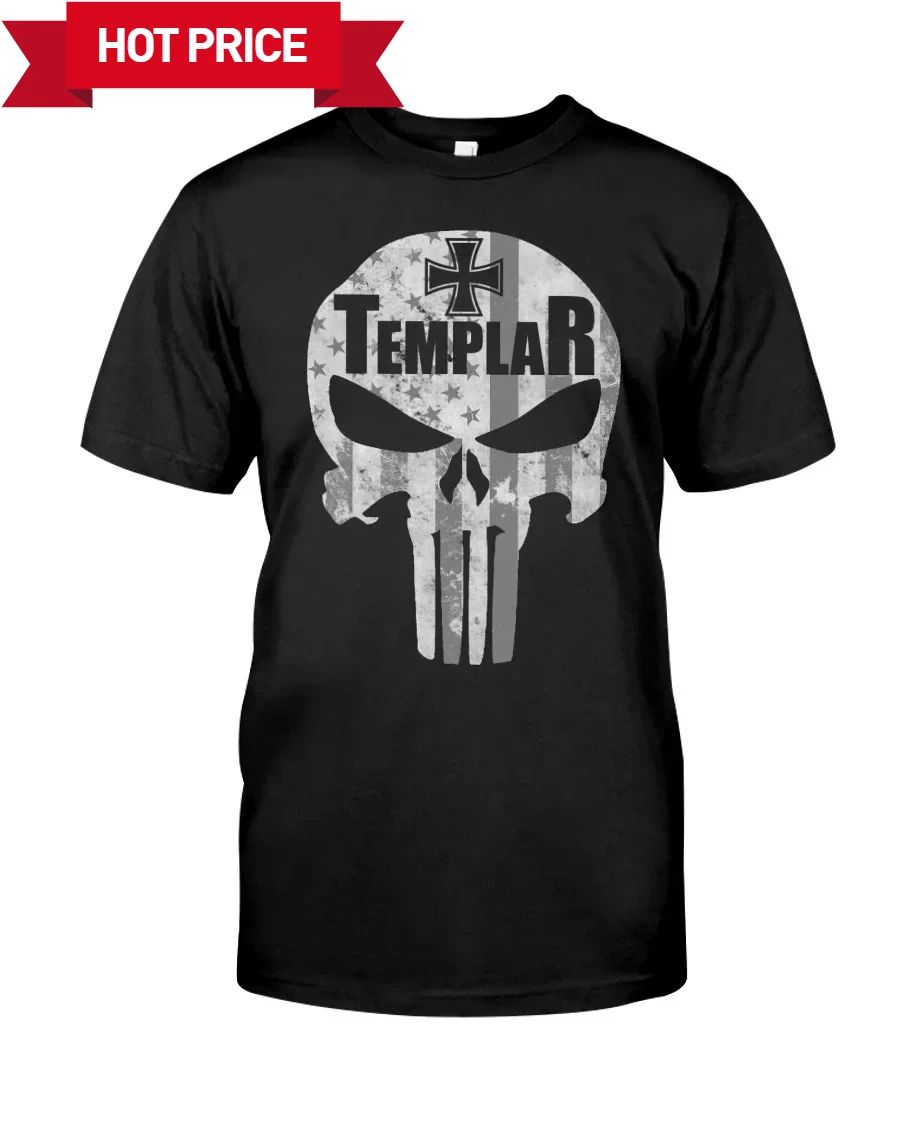 Knights Templar Cross American Flag Skull Graphic Printed T-Shirt. Summer Cotton O-Neck Short Sleeve Mens T Shirt New S-3XL