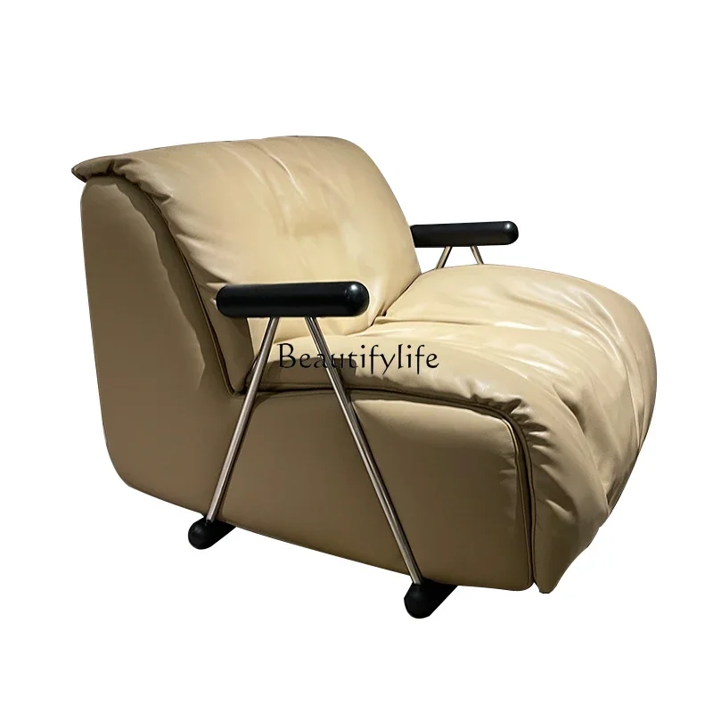 

yj9 Italian Minimalist Full Genuine Leather Sofa Chair Home Living Room Modern Lounge Chair