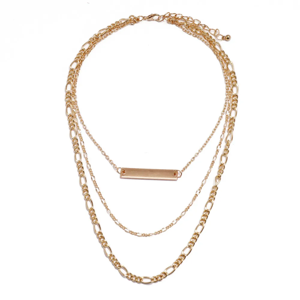 LXY-W Vintage Boho Gold-plate Rectangular Geometric Sequin Chain Necklace For Women Fashion New Multilayer Choker Jewelry Gift