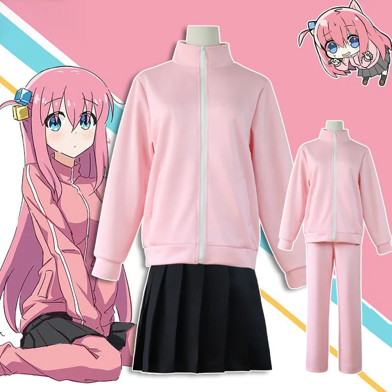 Disfraz de Cosplay de Gotou Hitori de Bocchi The Rock, Uniforme JK, Chaqueta Rosa, Falda, Peluca, Traje para Halloween, Cosplay de Anime