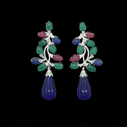 KQDANCE 925 Sterling Silver With Fruit Synthetic Blue Gemstone High Carbon Diamond Water Drop Earrings For Women Fine Jewelry