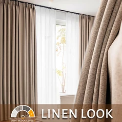 Linen Look 100% Blackout Curtains for Bedroom Window Curtains for Living Room Custom Made Extra Long Modern Blind Thick Drapes