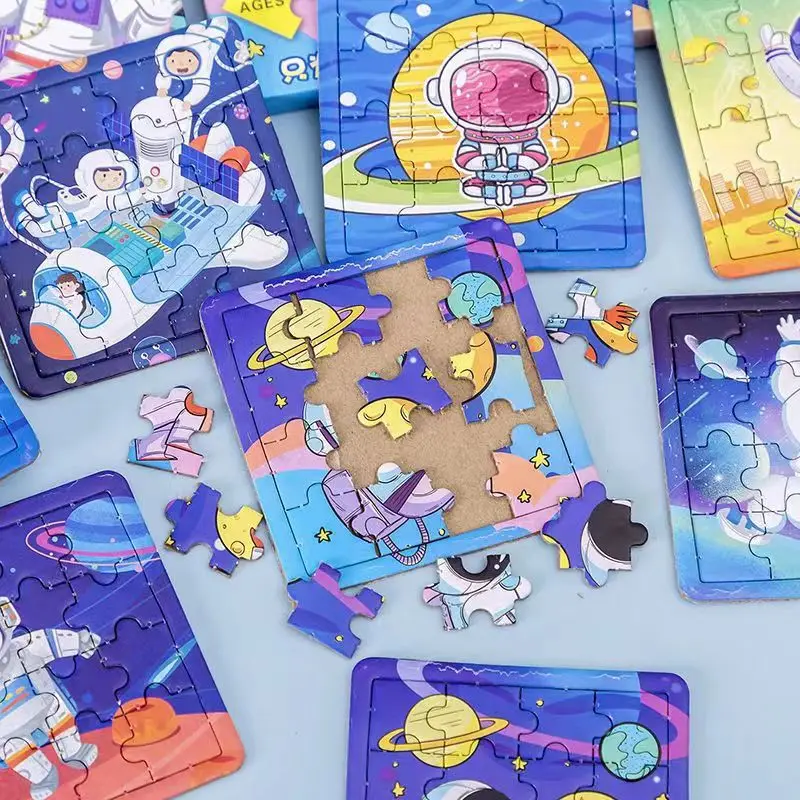 10 Boxes Carttoon Space Astronaut Paper Jigsaw Puzzle Educational Toy for Kids Birthday Party Favors Baby Shower Pinata Fillers