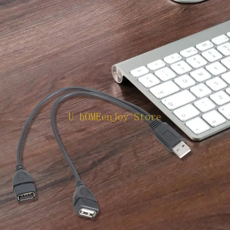 B0KF Male USB to Double USB Female Y Splitter Cable Adapter Cord 480Mbps Data Transmission for Phones Device Charging