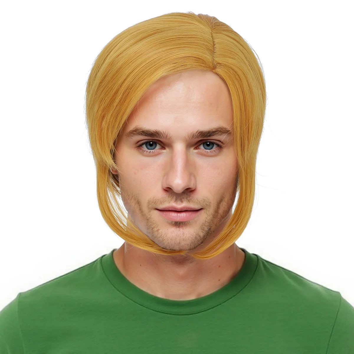 Cross border foreign trade light gold slanted bangs short hair side split head set Halloween men's wig-Synthetic fiber wig