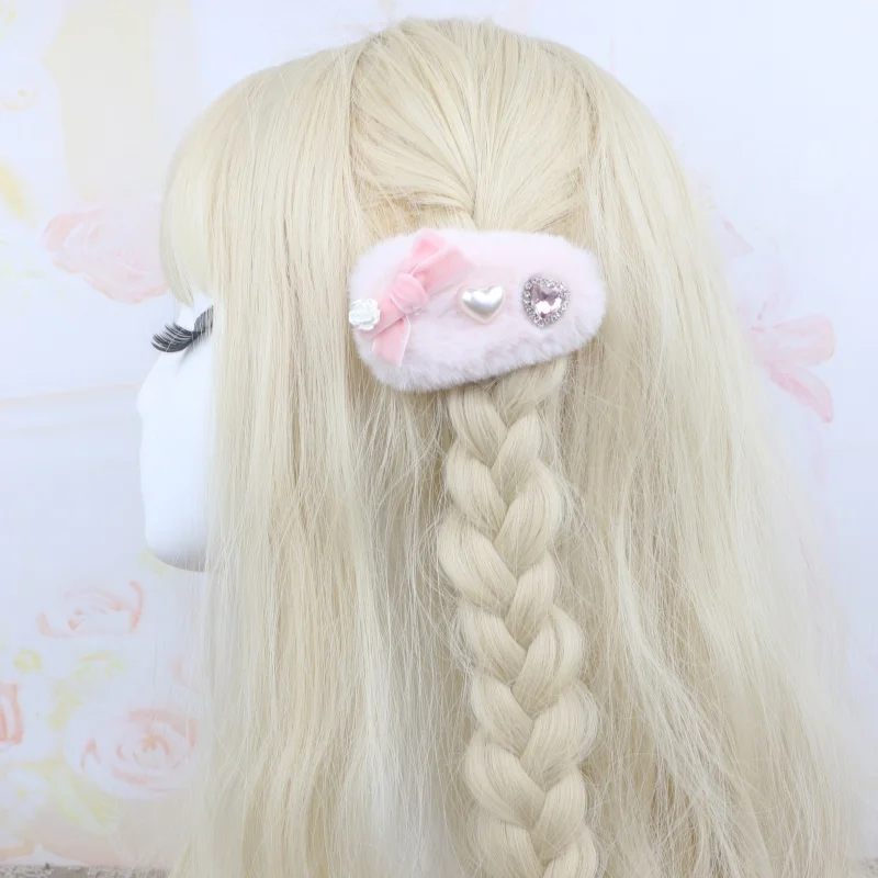 Женская милая заколка для волос в стиле барокко, плюшевый бант, милый подарок для девочек Y2K, стиль Лолиты, бант в форме сердца, милая женская заколка для волос