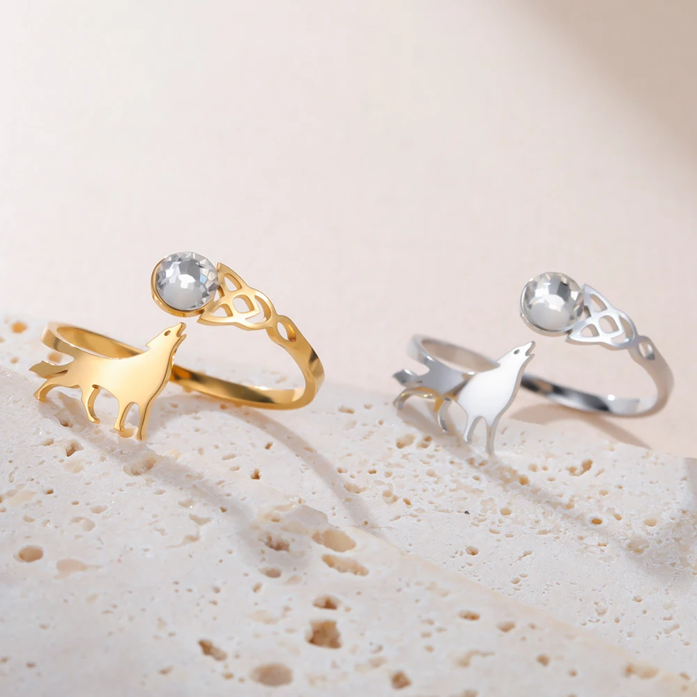 Dawapara Heulender Wolf Zirkon Verstellbarer Ring Tier Totem Celtics Knoten Glückssymbol Edelstahlschmuck – Detail 12