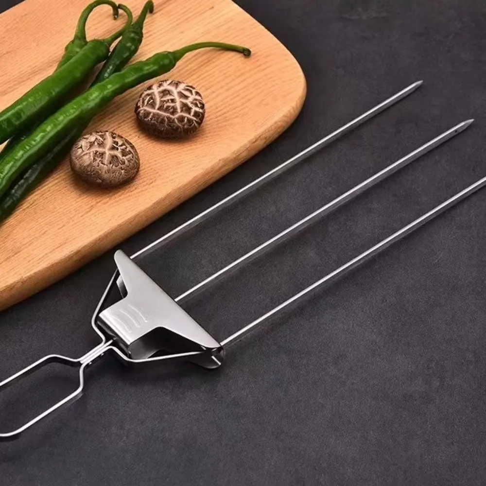 Gifts Polished Finish BBQ Skewers Prong Design Push Rod Slider Barbecue Fork Grilling Accessories Grill Skewers