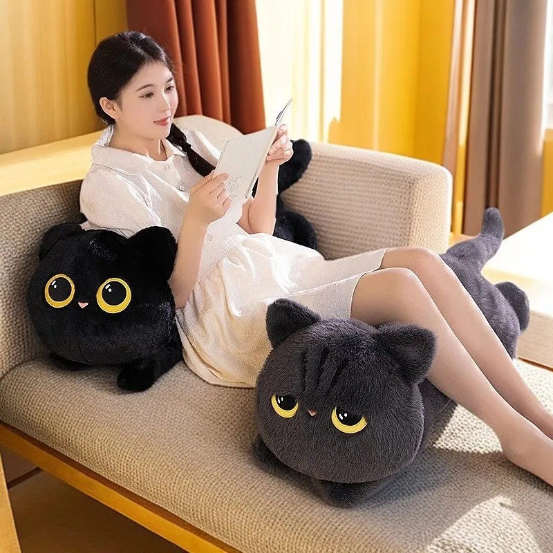 Cute Animal Cat Plush  Toy Lying Posture Black Cat Doll Pillow for Children Gift Decoration 35inch 90cm DY10252