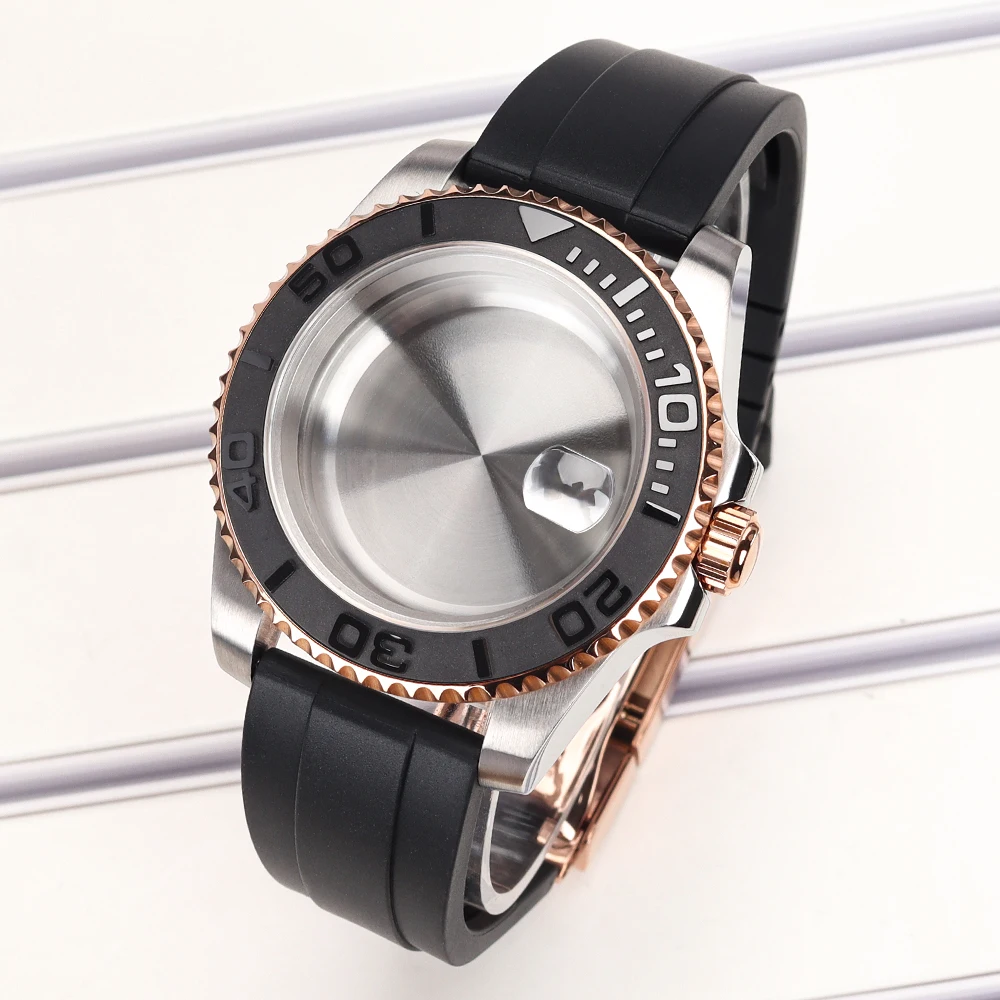 40mm Men 20ATM Watch Case Black Rubber Strap Sapphire For YACHT NH35 NH36 NH34 4R 7S26 Miyota8215 ETA2824 Watch Cases Refit Part image 3