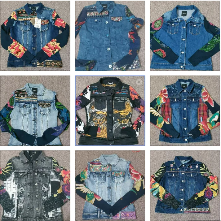 Foreign trade original single Spanish new heavy embroidery sequins to do old short denim jacket