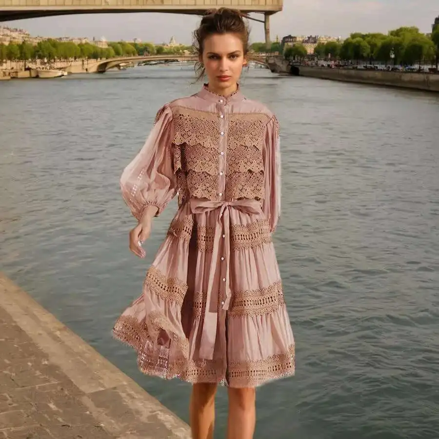 

Designer Luxury Party Long Dresses Women's 2025 Spring Summer Holiday Layers Ruffles Lace Embroidery Hollow Out Evening Vestidos