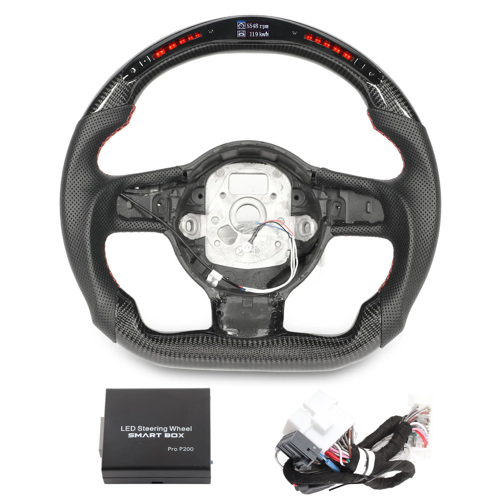 

Car Steering Wheel Carbon LED Display Shift Lights Steering Wheel Perforated Leather for R8 42 TT TTS TTRS 8J 2007 to 2015