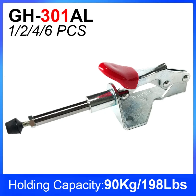 1/2/4/6Pcs GH-301AL Quick Release Toggle Clamp 90kg Push-pull Clamps Plunger Stroke Hand Tools Vertical Type Woodworking Clips