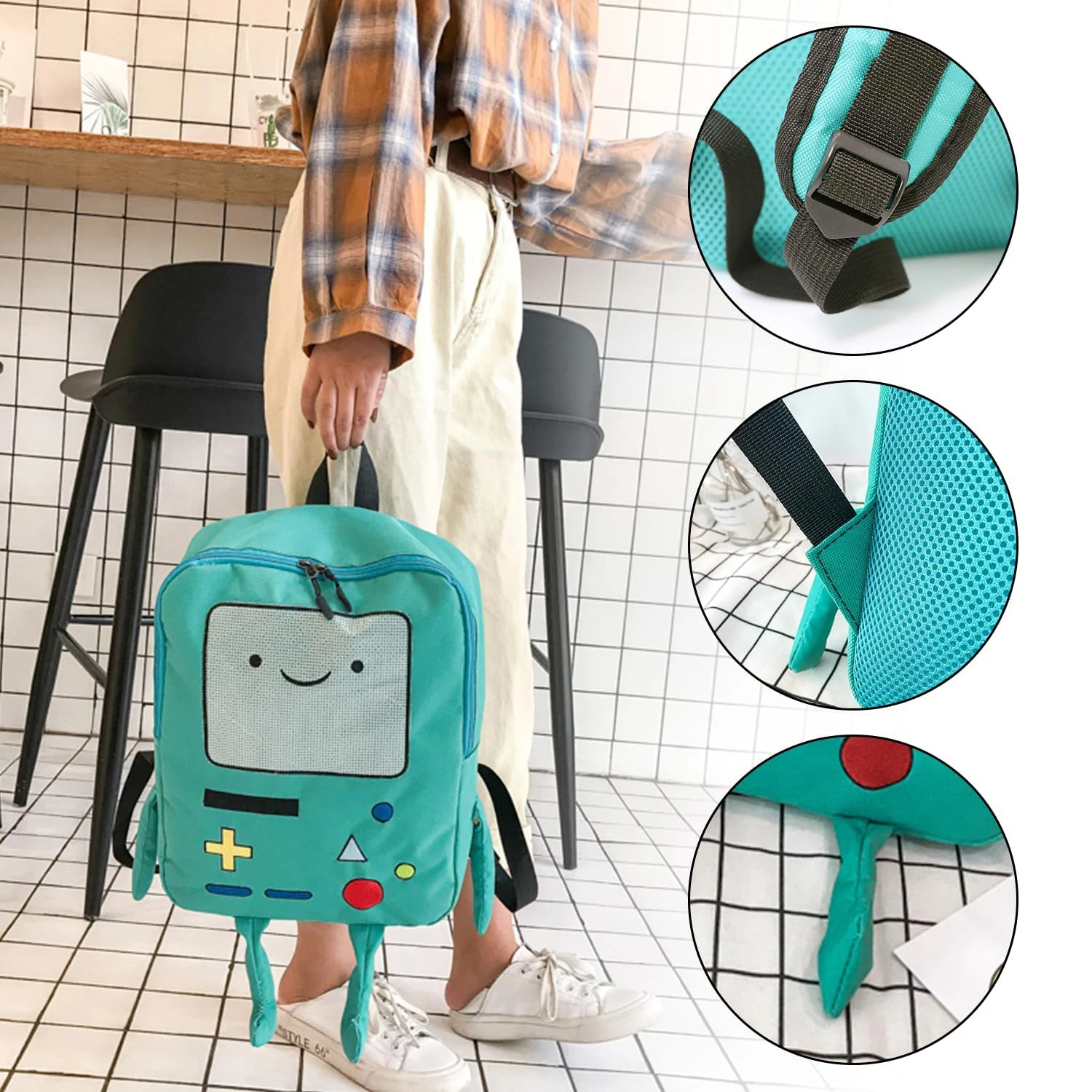 Adventure Time Anime 14 Inch Cute Cartoon Backpack Casual Travel Green Anime Bag Breathable Portable Lightweight