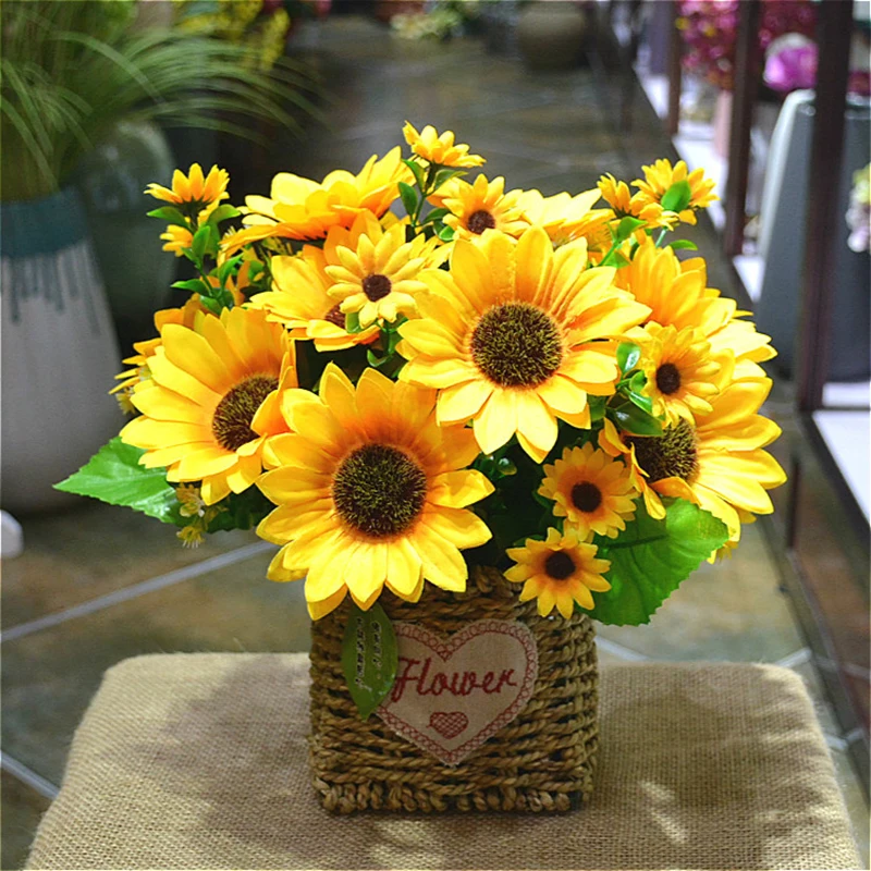 26cm 1Bunch Artificial Sunflowers Shrubs Fake Flower Bouquet For Garden Bookstore Wedding Cafe Store Party Decor