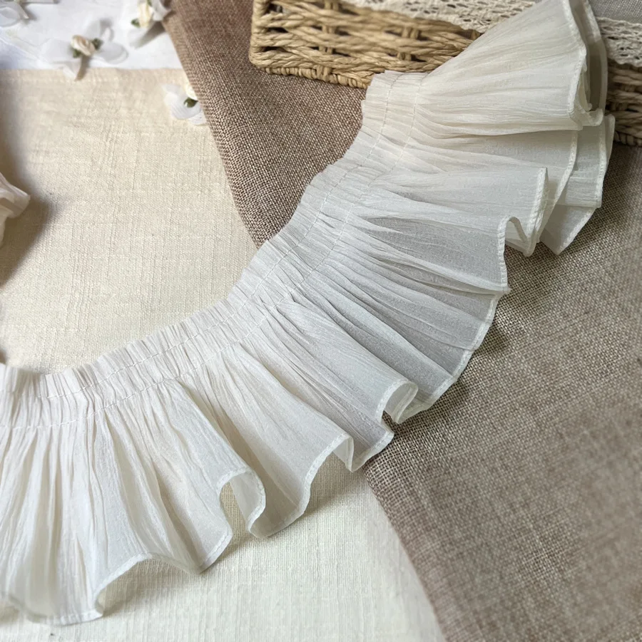 2/3/5yards/lot 10cm Thin Soft Apricot/White Lace Trim Ruffle Lace for Dress Hem Applique SC322