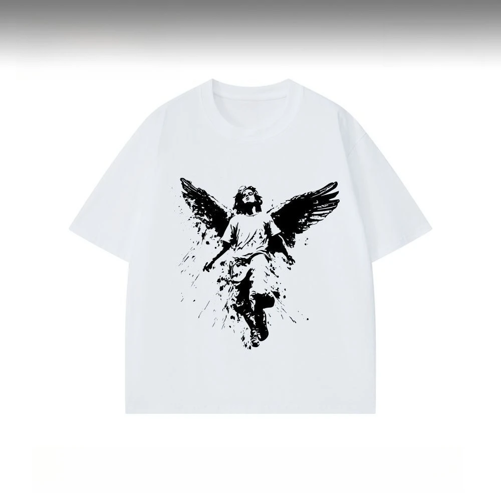 

Новая модная футболка унисекс 2026 года с ретро-принтом «Ангел», коротким рукавом, круглым вырезом, удобная, свободного кроя
