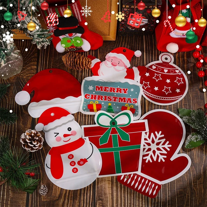 

50/200PCS Christmas Ziplock Bags -Santa ClausTreat Bags for CandySocks,Party Favors | Holiday Gift Packaging with Hanging Holes