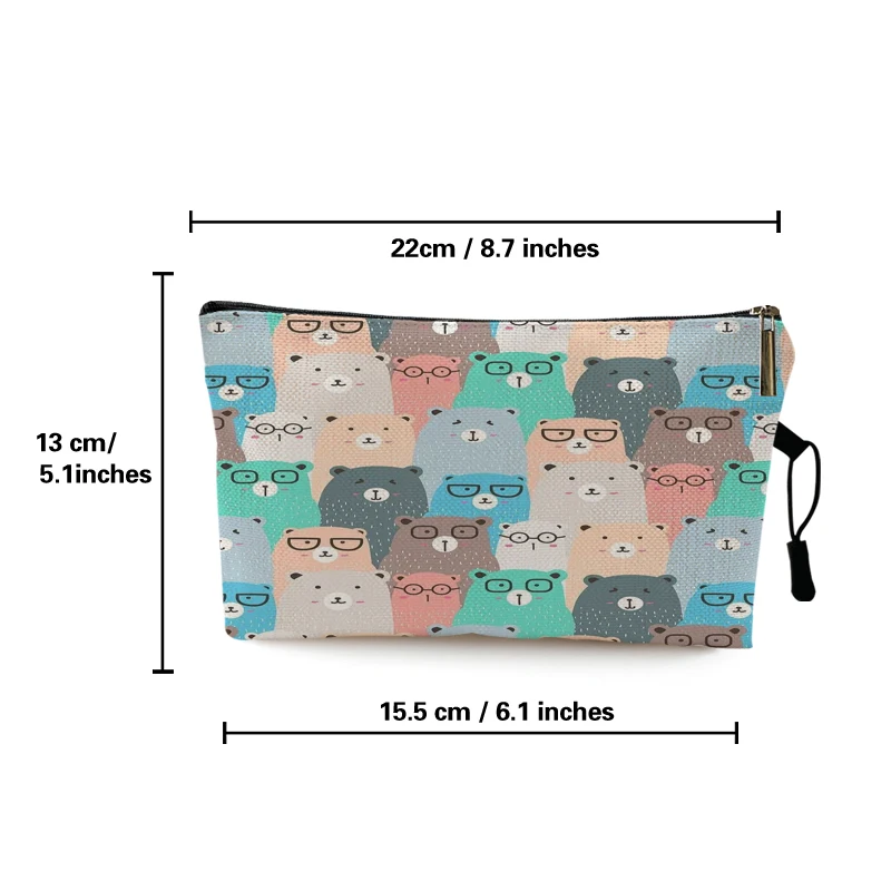 Cartoon Kawaii Cat Bear Dog Print Makeup Bag Portable Storage Bag Toiletries Organizer Women Travel Cosmetic Bags Pouch