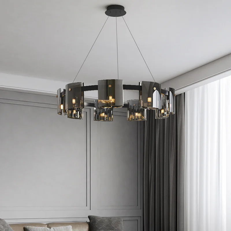 

Postmodern minimalist glass living room chandelier Nordic creative amber color atmospheric designer household lighting fixtures