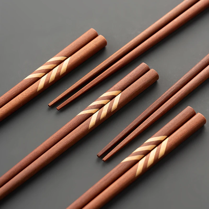 5 Pairs Chinese Chopsticks Ebony Wood Chopstick Set High End Household Tableware Solid No Paint Wax Selected Kitchen Accessories