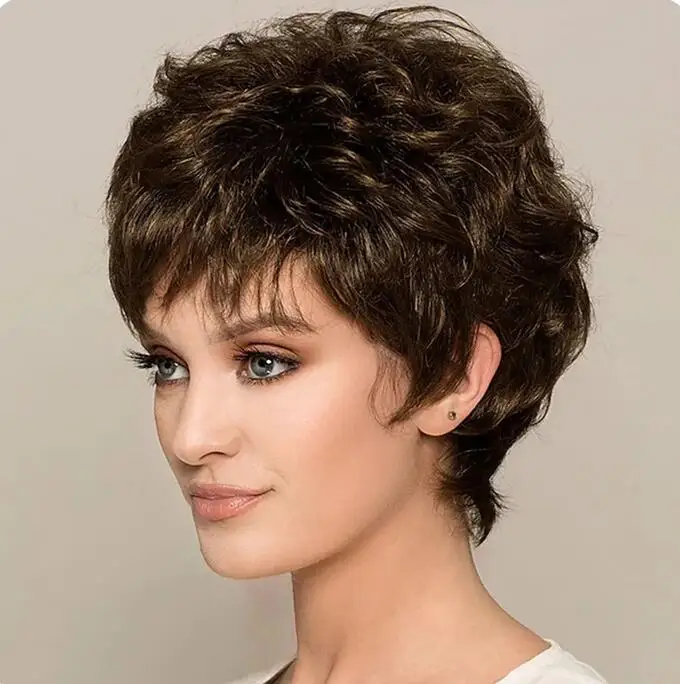 Brown Short Costume Wigs for Women Straight Bob Layered straight Wig Short Brown Synthetic Hair wig for older Women